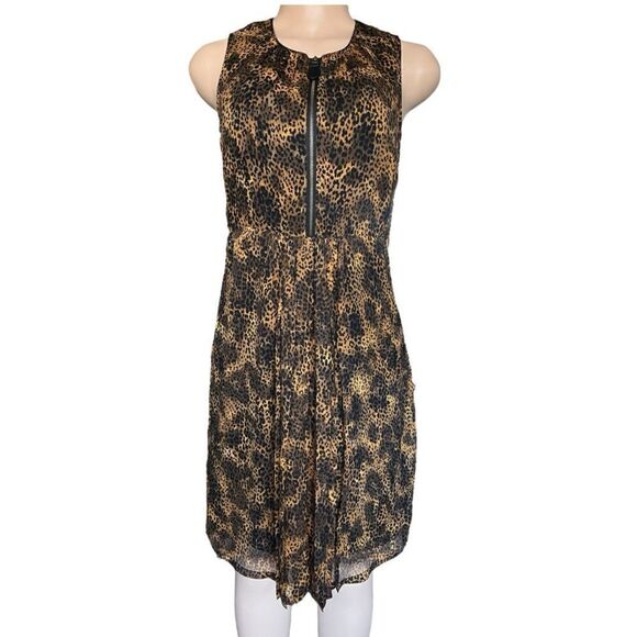 Burberry Brit Leopard Print Mulberry Silk Front Zip Dress - Picture 1 of 10